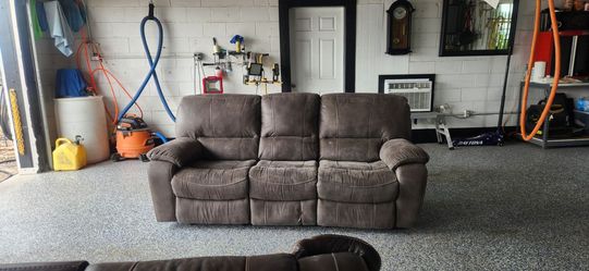 Reclining genuine leather suede sofa