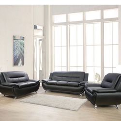 3 Piece Faux Leather Sofa, Loveseat & Chair
