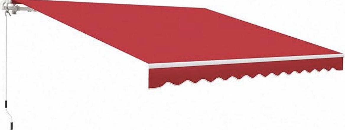 Outsunny Retractable Awning Patio Sun Shade Shelter with Manual Crank Handle, 280g/m² UV, Water-Resistant Fabric and Aluminum Frame, Red, 12'L x 10'W