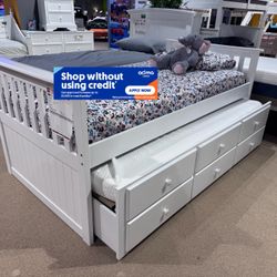 Twin/Twin White Trundle Beds w. Orthopedic Mattresses Included 