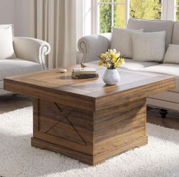 Farmhouse Center Table, Wooden Pedestal, Small Space, Home Office Tea Accent Table for Dining Room Apartment, Walnut