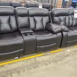 Spectrum Java Reclining Sofa And Loveseat, Loveseat Console Has Two Cup Holders And Drop Down Table In Sofa With Cup Holders. Retail $1999 Save $600