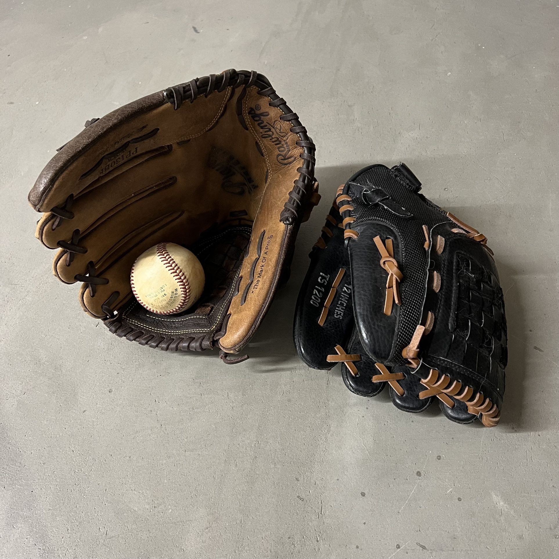 Rawlings & Adidas Baseball Gloves (12-inch) with Vintage Little League Ball
