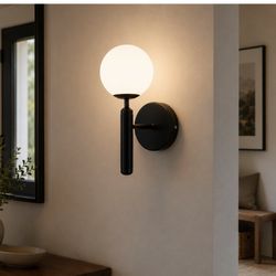 Modern Glass Globe Wall Sconce Light โ Black Finish โ $15