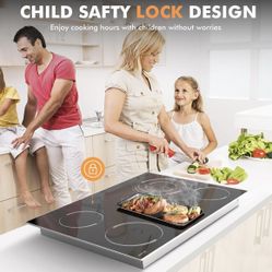 30 Inch Electric Cooktop - 5 Burner 8400W Ceramic Stove 30 In, Built-in Electric Stove Top with Full Metal Frame Protection, Timer, Safety Lock, Pause