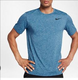Nike Dri-FIT Mens Training T-Shirt Blue Heathered Space Dye Short Sleeve Medium
