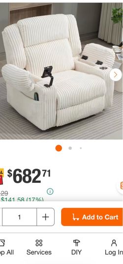 White Enhanced Dual-Motor Swivel Corduroy Recliner Rocking Chair