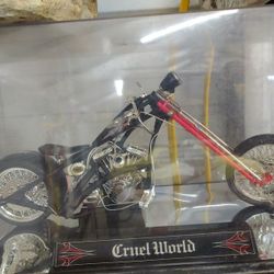 Collectible 1:10 scale diecast model of the Von Dutch "Cruel World" chopper motorcycle,