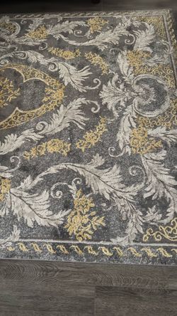 Gray and Gold Floral Area Rug