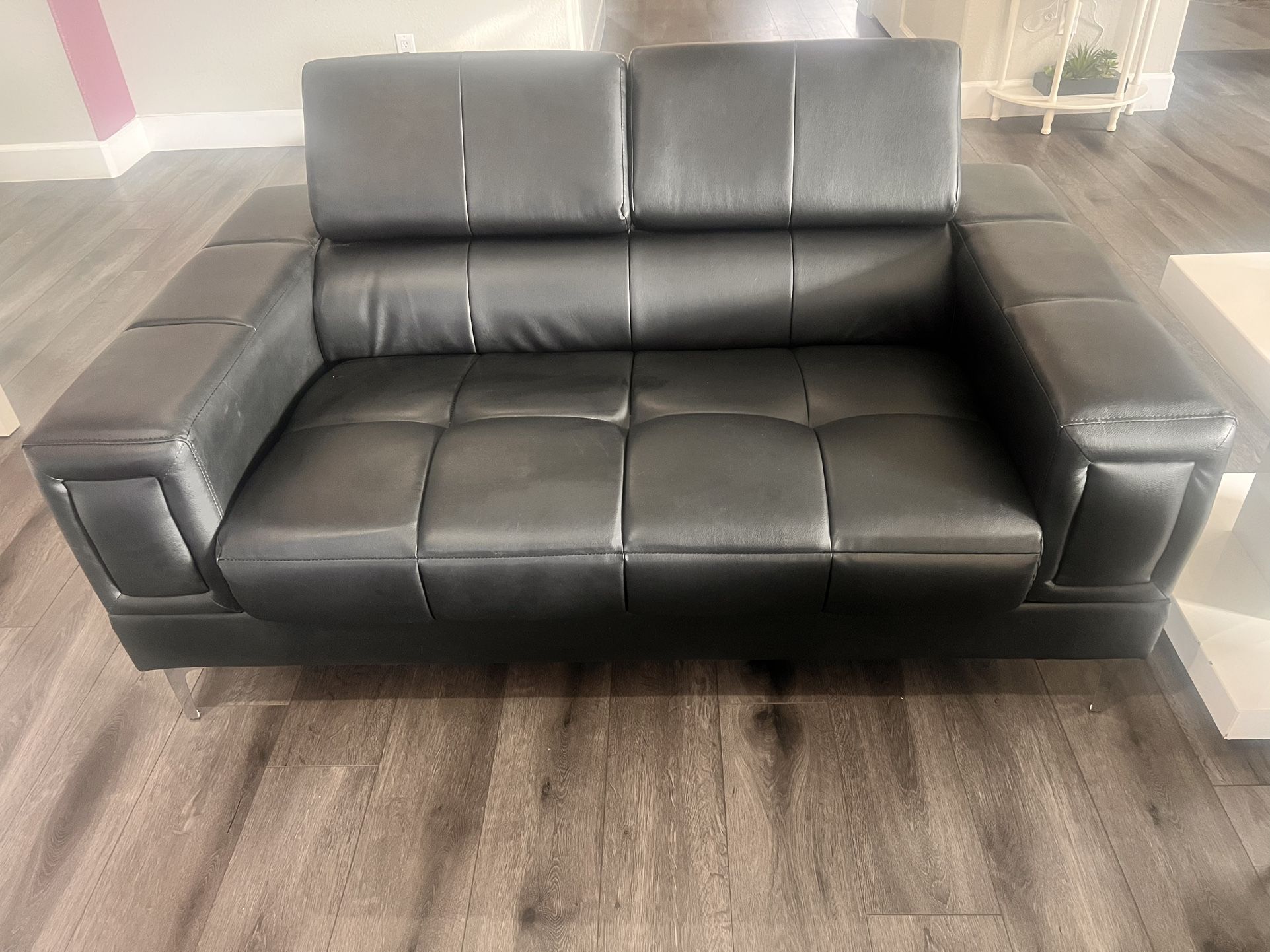 Black Faux Leather Modern Contemporary Living Room Sofa And Loveseat 2pc Set Plush Cushion Comfort Couch