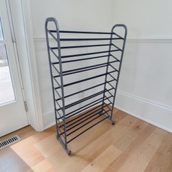 Metal 10-Tier Shoe Rack Rolling Closet Organizer 36x14x60in