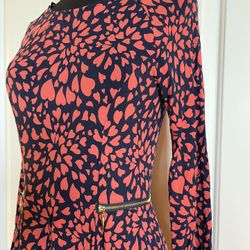 Juicy Couture Heart Dress Size S Red & Navy Blue Zipper Accents Long Sleeve