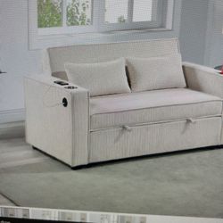 Brand New In Box Convertible Sofa Bed With Cup Holders And USB Charging Outlets 