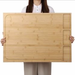 30X21 Inch Oversized Bamboo Cutting Board, Stove Lid, Sink Cover, Noodle Board, with Detachable Legs and Detachable Anti-Slip Front Edge, Suitable F