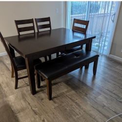 Wood Dining Table With Chairs and Bench