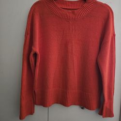 Women's Vibrant Orange Side Slit Crewneck Sweater 