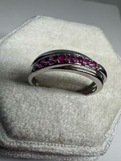14K 585 White Gold Natural Ruby & Diamond Ring Size 6.5