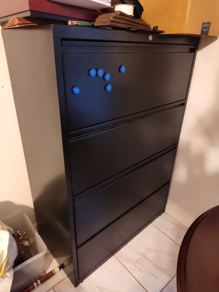 Lateral Filing Cabinet, Black, Great Shape Fits Legal & Letter