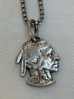 1937 Indian Head Coin Pendant Necklace | Authentic 1937 Nickel | Stainless Steel Chain