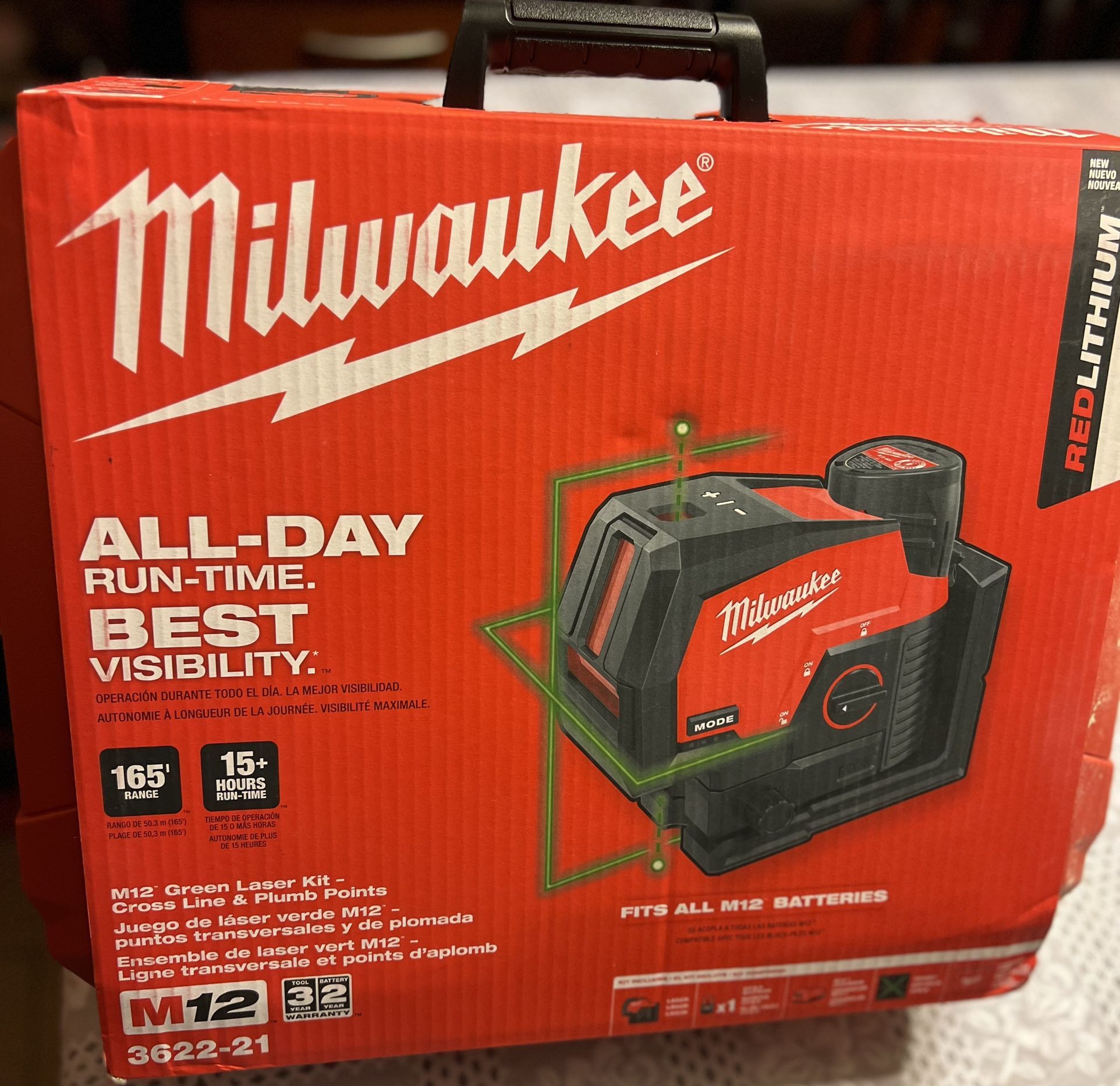 Milwaukee M12 Green Laser Kit - Cross Line & Plumb Points