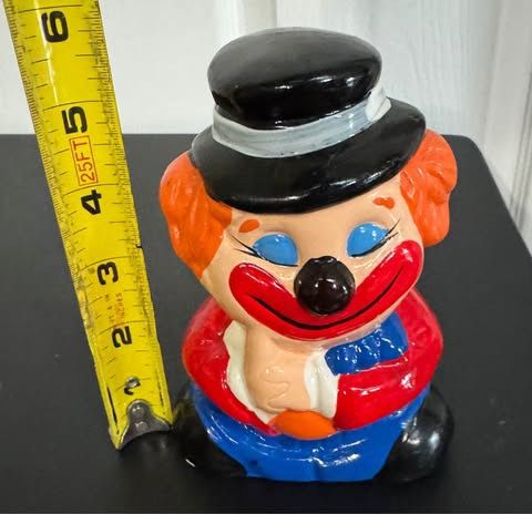 Vintage Clown Bank Chalkware Hand Painted with Stopper just $5 
