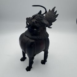 Chinese Incense Burner Vintage Bronze Foo Dog Lion Censer Hebei China 20th