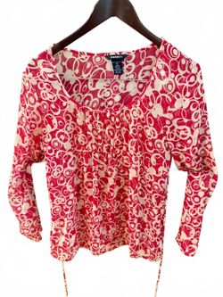 Vintage Anxiety Red and Cream Abstract Print Long Sleeve Blouse