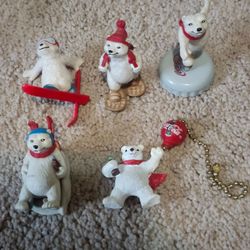 Vintage Coca-Cola Polar Bear Christmas ornaments lot of 5