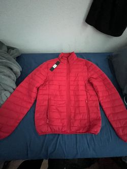 red puffer jacket