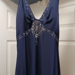 Dark Blue Prom/Event Gown With Embroidered Sequins 