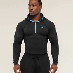 Gymshark ONYX 5.0 Seamless Hoodie BLACK + BLUE SIZE EXTRA LARGE XL + LARGE