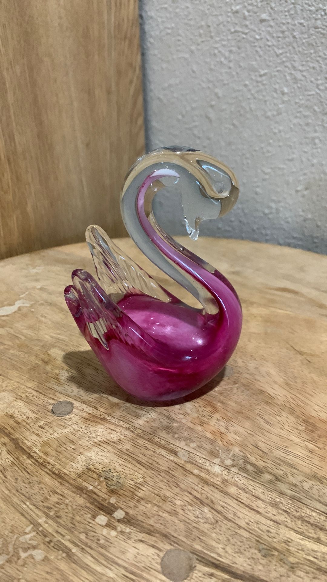 Vintage MCM Pink Art Glass Swan Figurine Paperweight