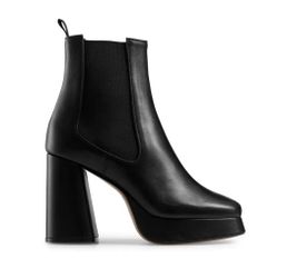 Russel and Bromley Women’s Platform High Heeled Boots Black Leather 