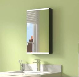 15 in. W x 26 in. H Rectangular Silver Aluminum Surface Mount Medicine Cabinet with Mirror, LED Light (Left)