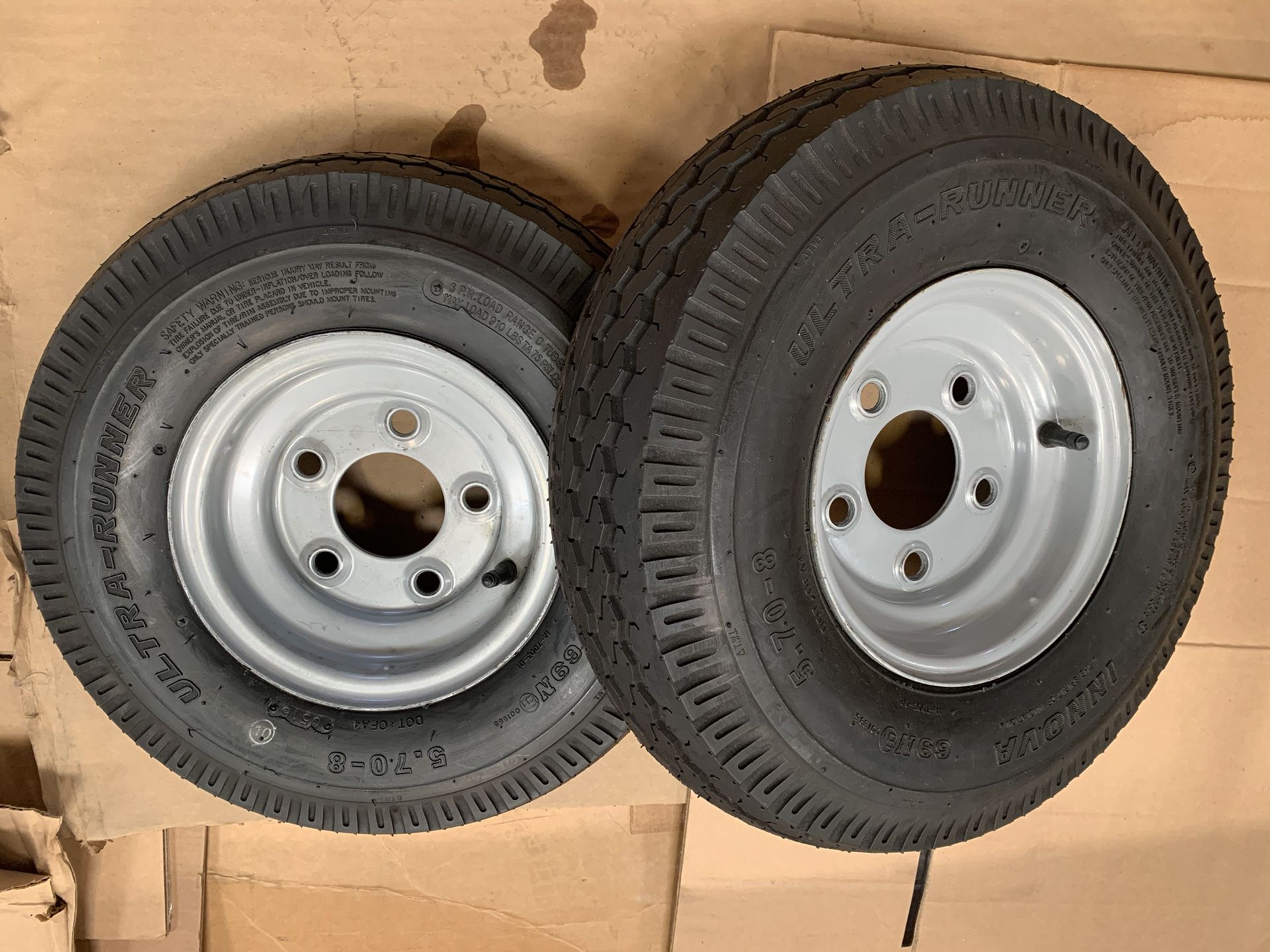 Trailer tire and rims 5.70x8 set of two