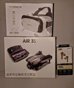 3-in-1 Tech Bundle - Air 3S Toy Drone + Marley Wireless Earbuds + VR Headset
