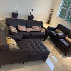 4 Pieces Chateau d'Ax Real Leather Sofa Couches