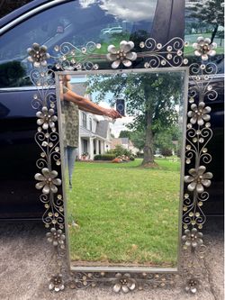 Ornate Large Metal Flower Mirror