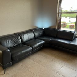 Grey Leather Reclining Sectional