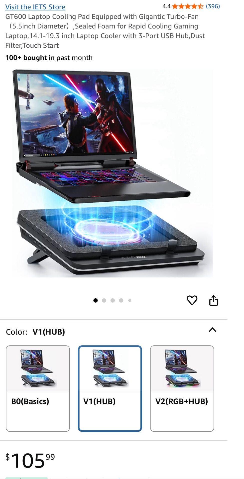 IETS GT600 Laptop Cooling Pad Equipped Gigantic Turbo-Fan(5.5inch Diameter)