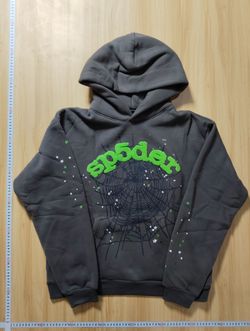 Grey And Green Sp5der Hoodie