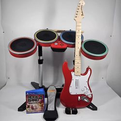 Rock Band 4 PS4/PS5 Target Red Bundle Fender Guitar Drums Game Playstation