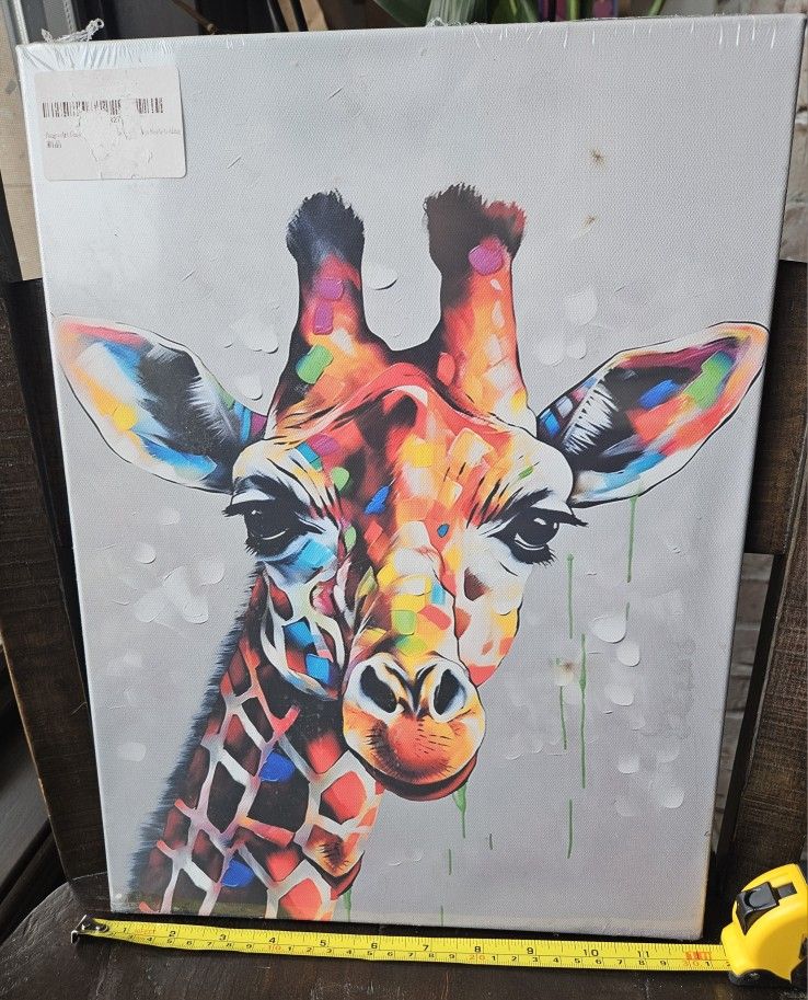 Colorful Giraffe Head Unframed Abstract Print Splatter Style Wall Art Room Decor
