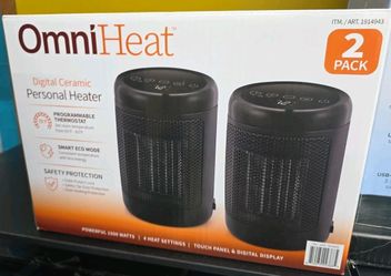 OmniHeat Digital Ceramic Personal Heater, 2 Pack