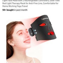 Red Light Therapy Mask for Face- Cordless 4 Modes LED Red Light Face Mask with 2 Rechargeable Controllers, Glow Time Red Light Therapy Mask for Anti-F