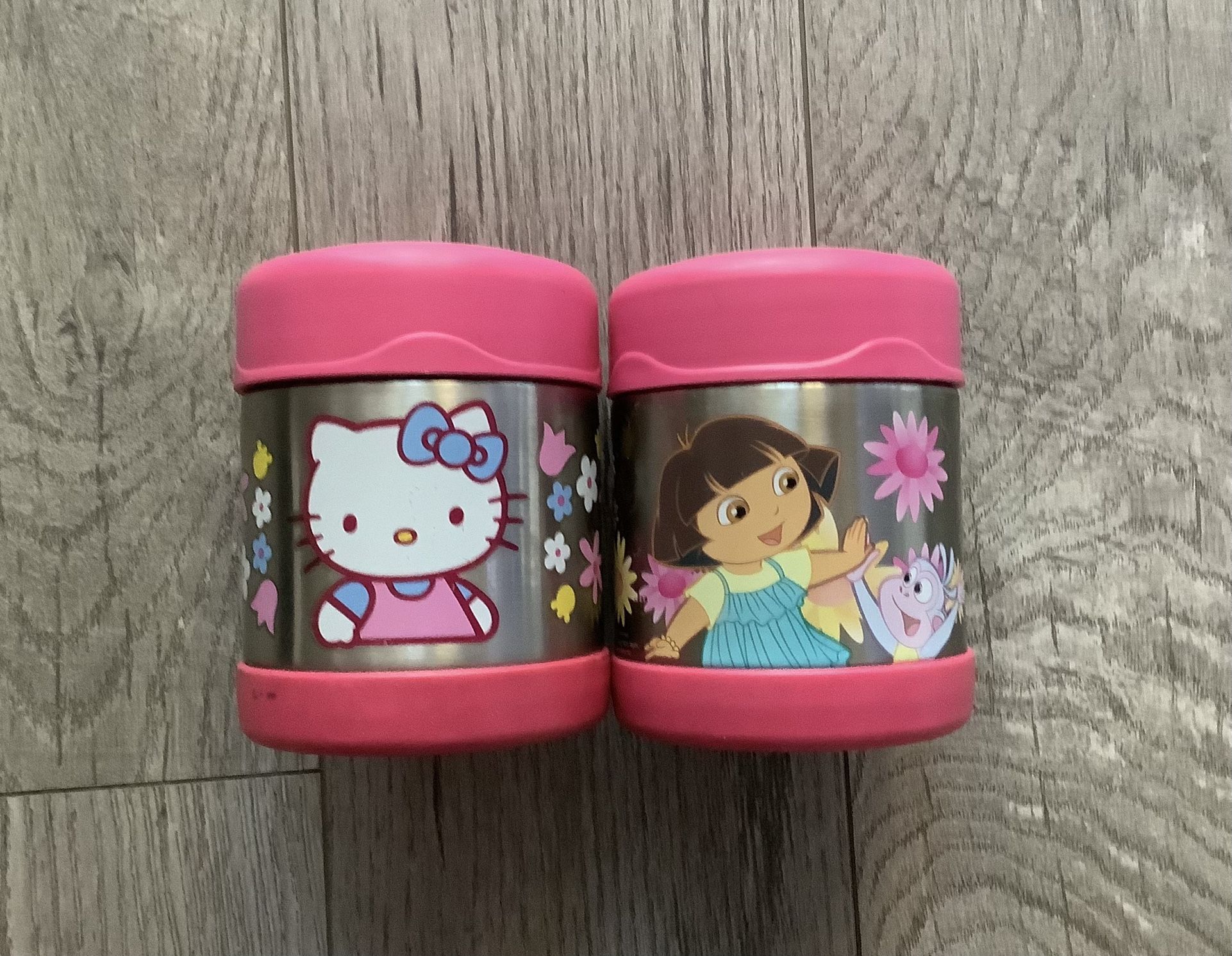 2PK Kids Thermos CONTAINERS 10oz  Hello Kitty& DORA