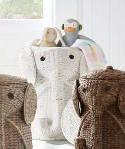 20" Elephant Woven Basket w/Lid- Toys, Laundry, Storage, or Plant