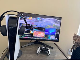 Ps5 Digital with 27” 165hz Asus Monitor and Sony Pulse Headphones.