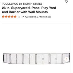 26” Superstars 6 Panel Play Yard and Barrier with Wall Mounts