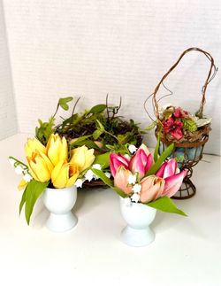 Artificial Easter Eggs and Floral Arrangements Set of 4